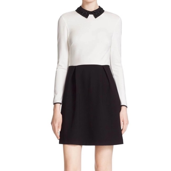Ted Baker London 'Lailah' Beaded
Collar Minidress  Size 6 Black and Off White - Picture 1 of 7